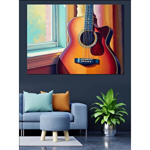 Güneş Işığında Akustik Gitar Dekoratif Kanvas - Mdf Ahşap Tablo 35x50 cm