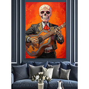 Gitar Çalan İskelet Mariachi Dekoratif Kanvas - Mdf Ahşap Tablo 50x70 cm
