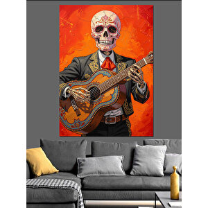 Gitar Çalan İskelet Mariachi Dekoratif Kanvas - Mdf Ahşap Tablo 50x70 cm