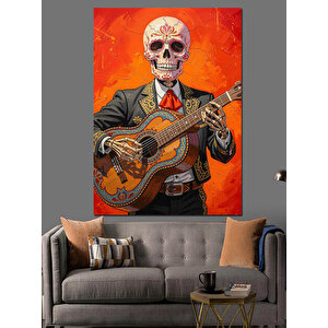 Gitar Çalan İskelet Mariachi Dekoratif Kanvas - Mdf Ahşap Tablo 50x70 cm