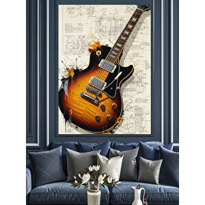 Elektro Gitar Müzik Notaları Dekoratif Kanvas - Mdf Ahşap Tablo 100x140 cm