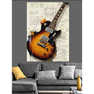 Elektro Gitar Müzik Notaları Dekoratif Kanvas - Mdf Ahşap Tablo 100x140 cm