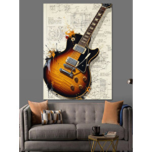 Elektro Gitar Müzik Notaları Dekoratif Kanvas - Mdf Ahşap Tablo 100x140 cm