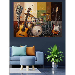 Müzik Aletleri Ve Gitar Dekoratif Kanvas - Mdf Ahşap Tablo 50x70 cm