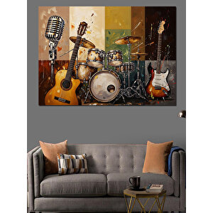 Müzik Aletleri Ve Gitar Dekoratif Kanvas - Mdf Ahşap Tablo 50x70 cm
