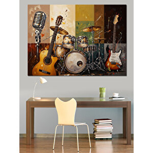 Müzik Aletleri Ve Gitar Dekoratif Kanvas - Mdf Ahşap Tablo 50x70 cm