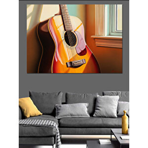 Pencere Kenarında Gitar Görseli Dekoratif Kanvas - Mdf Ahşap Tablo 25x35 cm