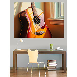 Pencere Kenarında Gitar Görseli Dekoratif Kanvas - Mdf Ahşap Tablo 50x70 cm