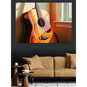 Pencere Kenarında Gitar Görseli Dekoratif Kanvas - Mdf Ahşap Tablo 50x70 cm