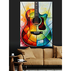 Renkli Soyut Gitar Resmi Dekoratif Kanvas - Mdf Ahşap Tablo 25x35 cm