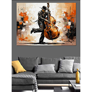 Bas Gitar Çalan Cazcı Dekoratif Kanvas - Mdf Ahşap Tablo 35x50 cm