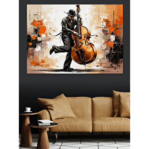 Bas Gitar Çalan Cazcı Dekoratif Kanvas - Mdf Ahşap Tablo 35x50 cm