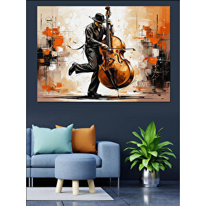 Bas Gitar Çalan Cazcı Dekoratif Kanvas - Mdf Ahşap Tablo 35x50 cm