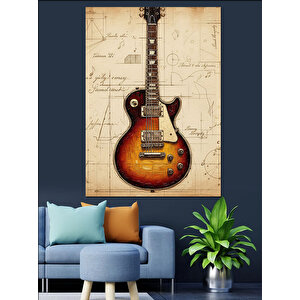 Elektro Gitar Vintage Poster Dekoratif Kanvas - Mdf Ahşap Tablo 70x100 cm