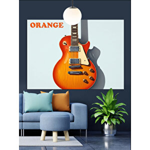 Turuncu Gitar Müzik Enstrümanı Dekoratif Kanvas - Mdf Ahşap Tablo 70x100 cm