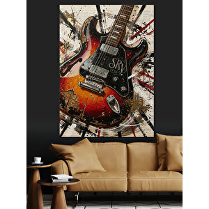 Renkli Elektro Gitar Çizimi Dekoratif Kanvas - Mdf Ahşap Tablo 25x35 cm