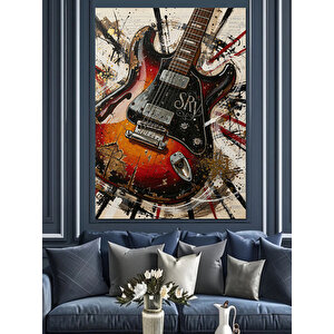 Renkli Elektro Gitar Çizimi Dekoratif Kanvas - Mdf Ahşap Tablo 25x35 cm