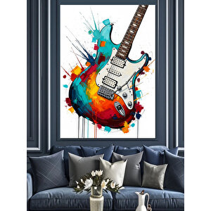 Sıçrama Boyalı Elektro Gitar Dekoratif Kanvas - Mdf Ahşap Tablo 25x35 cm