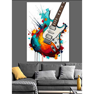 Sıçrama Boyalı Elektro Gitar Dekoratif Kanvas - Mdf Ahşap Tablo 25x35 cm