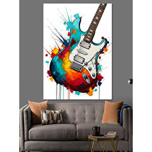 Sıçrama Boyalı Elektro Gitar Dekoratif Kanvas - Mdf Ahşap Tablo 25x35 cm