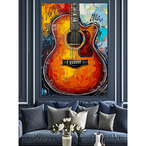 Akustik Gitar Renkli İllüstrasyon Dekoratif Kanvas - Mdf Ahşap Tablo 25x35 cm