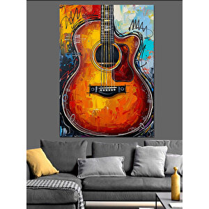 Akustik Gitar Renkli İllüstrasyon Dekoratif Kanvas - Mdf Ahşap Tablo 25x35 cm