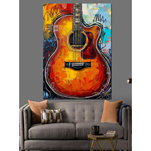 Akustik Gitar Renkli İllüstrasyon Dekoratif Kanvas - Mdf Ahşap Tablo 25x35 cm
