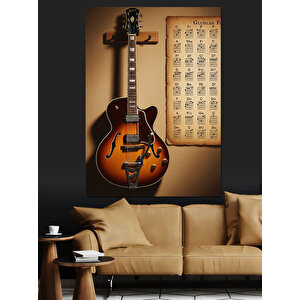 Duvara Asılı Akustik Gitar Dekoratif Kanvas - Mdf Ahşap Tablo 25x35 cm