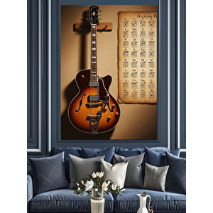 Duvara Asılı Akustik Gitar Dekoratif Kanvas - Mdf Ahşap Tablo 25x35 cm