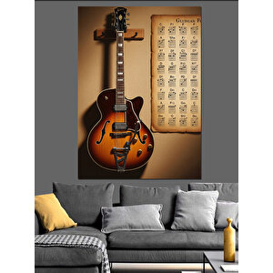 Duvara Asılı Akustik Gitar Dekoratif Kanvas - Mdf Ahşap Tablo 25x35 cm