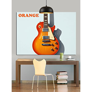 Turuncu Gitar Müzik Enstrümanı Dekoratif Kanvas - Mdf Ahşap Tablo 35x50 cm