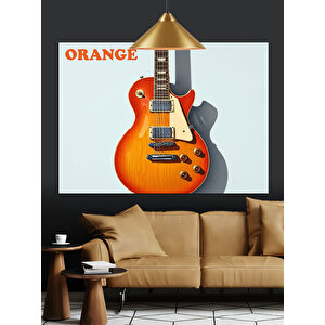 Turuncu Gitar Müzik Enstrümanı Dekoratif Kanvas - Mdf Ahşap Tablo 35x50 cm