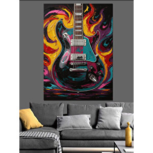 Alevli Elektro Gitar Tasarımı Dekoratif Kanvas - Mdf Ahşap Tablo 35x50 cm