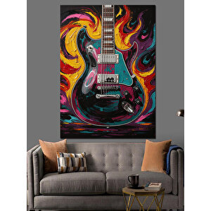 Alevli Elektro Gitar Tasarımı Dekoratif Kanvas - Mdf Ahşap Tablo 35x50 cm