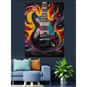 Alevli Elektro Gitar Tasarımı Dekoratif Kanvas - Mdf Ahşap Tablo 35x50 cm
