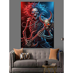 Gitar Çalan İskelet Rockçı Dekoratif Kanvas - Mdf Ahşap Tablo 35x50 cm