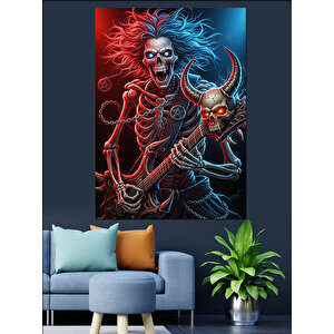 Gitar Çalan İskelet Rockçı Dekoratif Kanvas - Mdf Ahşap Tablo 35x50 cm