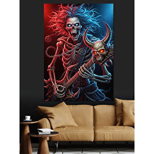Gitar Çalan İskelet Rockçı Dekoratif Kanvas - Mdf Ahşap Tablo 35x50 cm