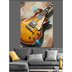 Altın Elektrik Gitar Müzik Dekoratif Kanvas - Mdf Ahşap Tablo 100x140 cm