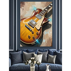 Altın Elektrik Gitar Müzik Dekoratif Kanvas - Mdf Ahşap Tablo 100x140 cm