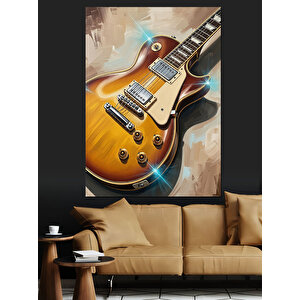 Altın Elektrik Gitar Müzik Dekoratif Kanvas - Mdf Ahşap Tablo 100x140 cm