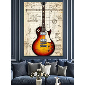 Elektro Gitar Teknik Şema Dekoratif Kanvas - Mdf Ahşap Tablo 25x35 cm