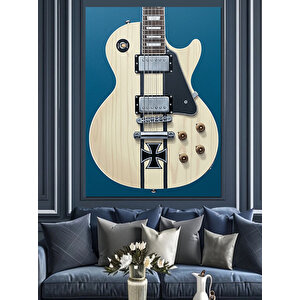 Beyaz Elektro Gitar Resmi Dekoratif Kanvas - Mdf Ahşap Tablo 25x35 cm
