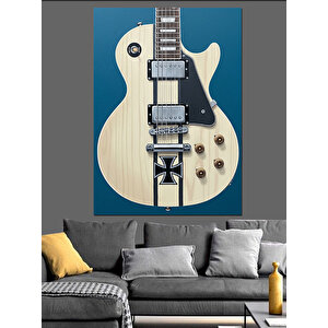 Beyaz Elektro Gitar Resmi Dekoratif Kanvas - Mdf Ahşap Tablo 25x35 cm