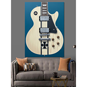 Beyaz Elektro Gitar Resmi Dekoratif Kanvas - Mdf Ahşap Tablo 25x35 cm