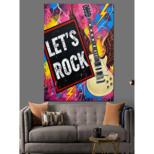 "haydi Rock Yapalım" Gitar Dekoratif Kanvas - Mdf Ahşap Tablo 70x100 cm