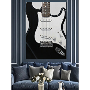 Siyah Beyaz Elektro Gitar Dekoratif Kanvas - Mdf Ahşap Tablo 70x100 cm