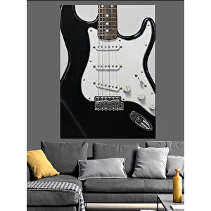 Siyah Beyaz Elektro Gitar Dekoratif Kanvas - Mdf Ahşap Tablo 70x100 cm