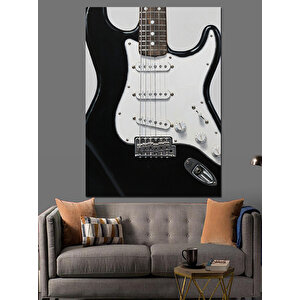 Siyah Beyaz Elektro Gitar Dekoratif Kanvas - Mdf Ahşap Tablo 70x100 cm
