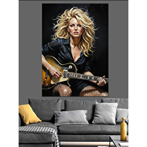Gitar Çalan Rockçı Kadın Dekoratif Kanvas - Mdf Ahşap Tablo 25x35 cm